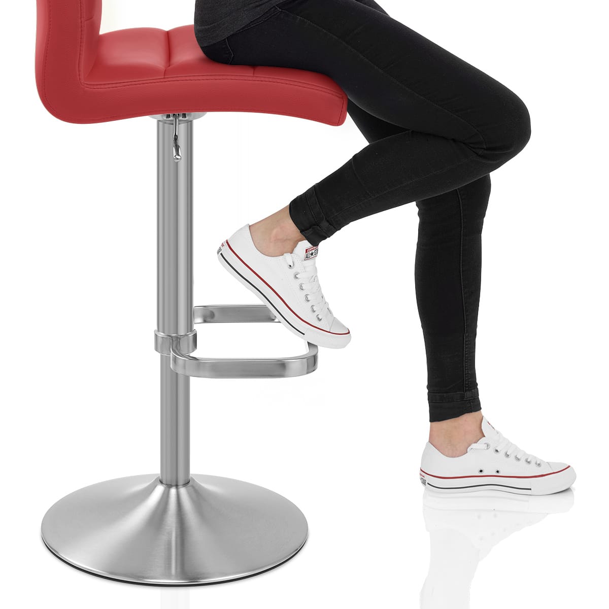 Lush Brushed Steel Bar Stool Red Frame Image