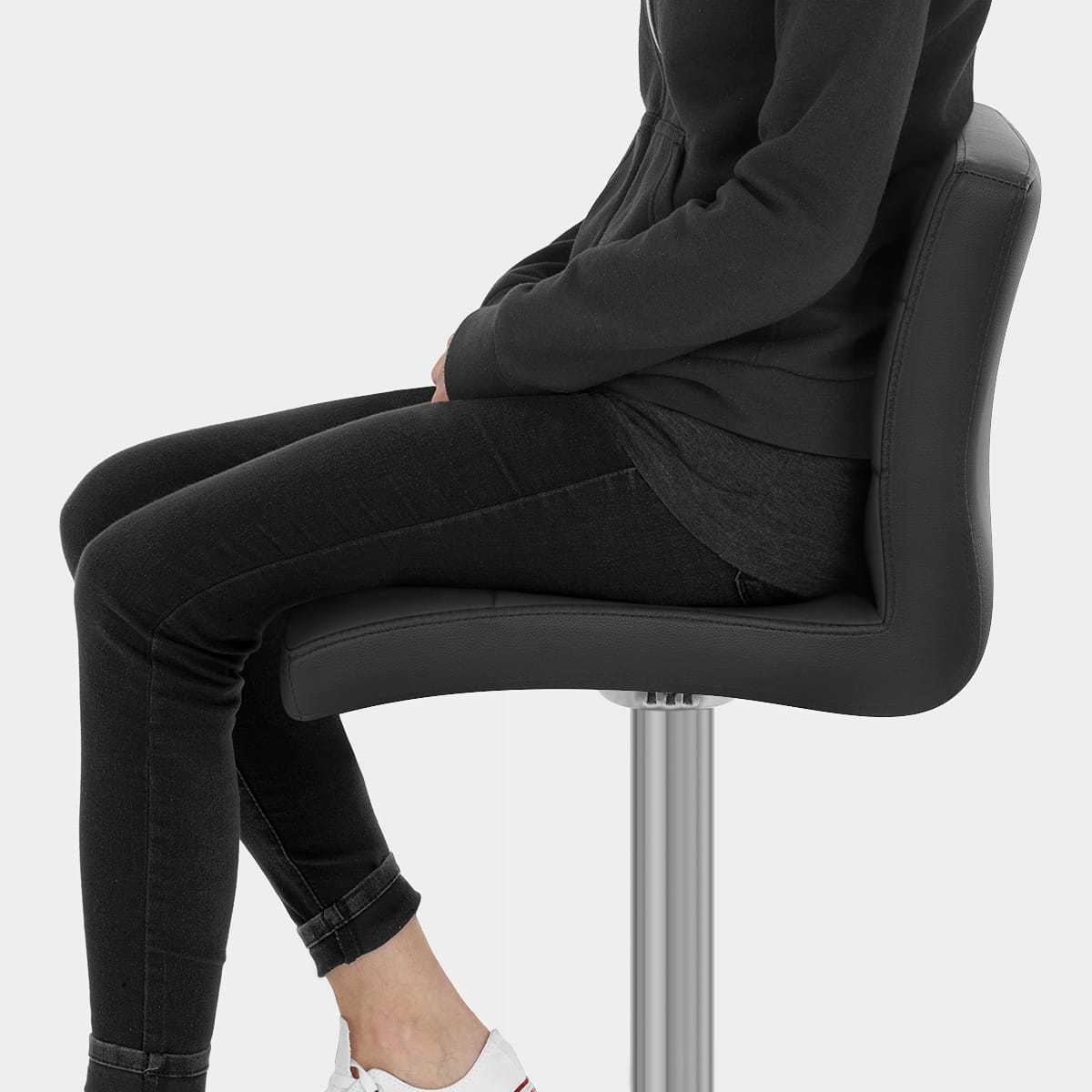 Lush Brushed Steel Bar Stool Black Seat Image