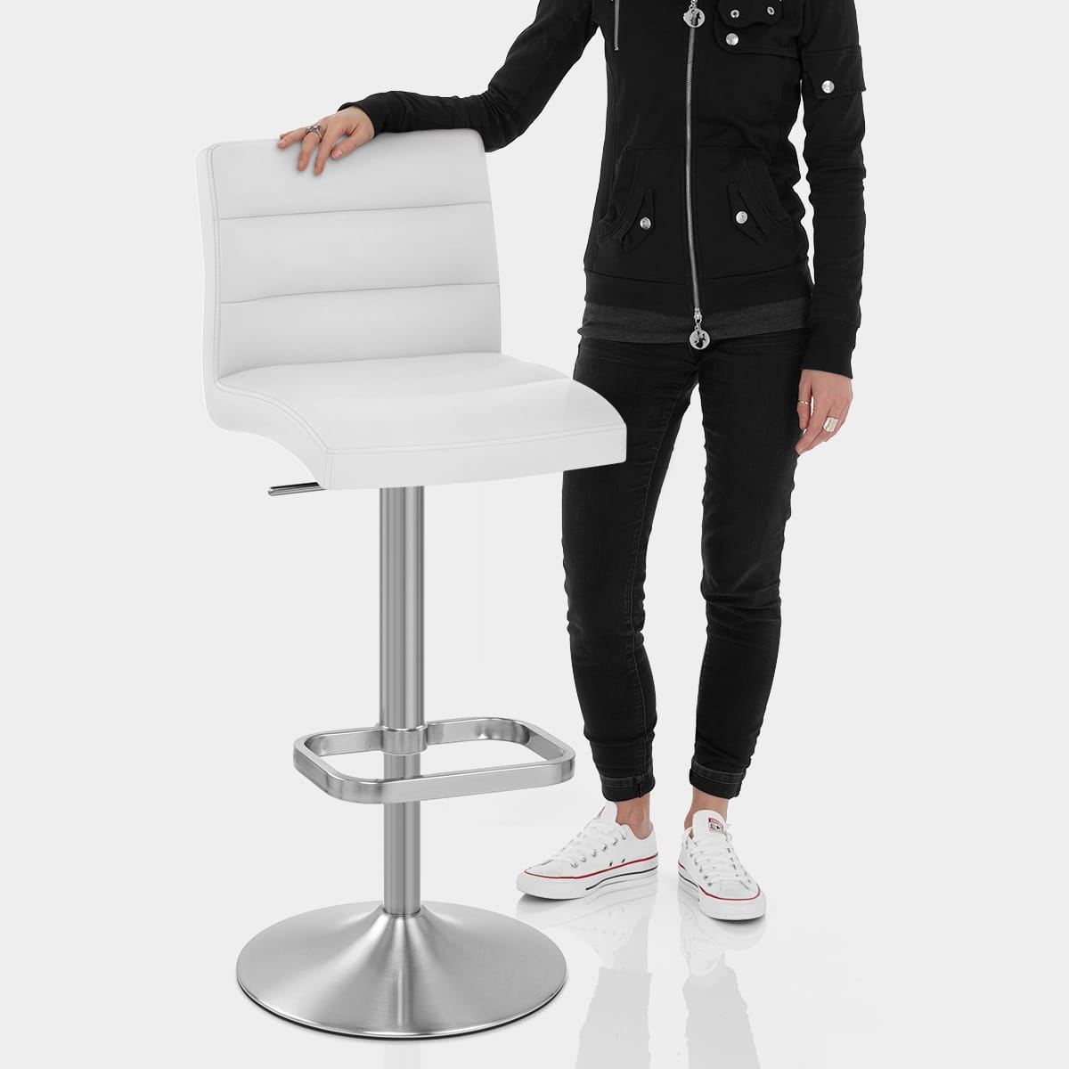 Lush Brushed Steel Bar Stool White Features Image