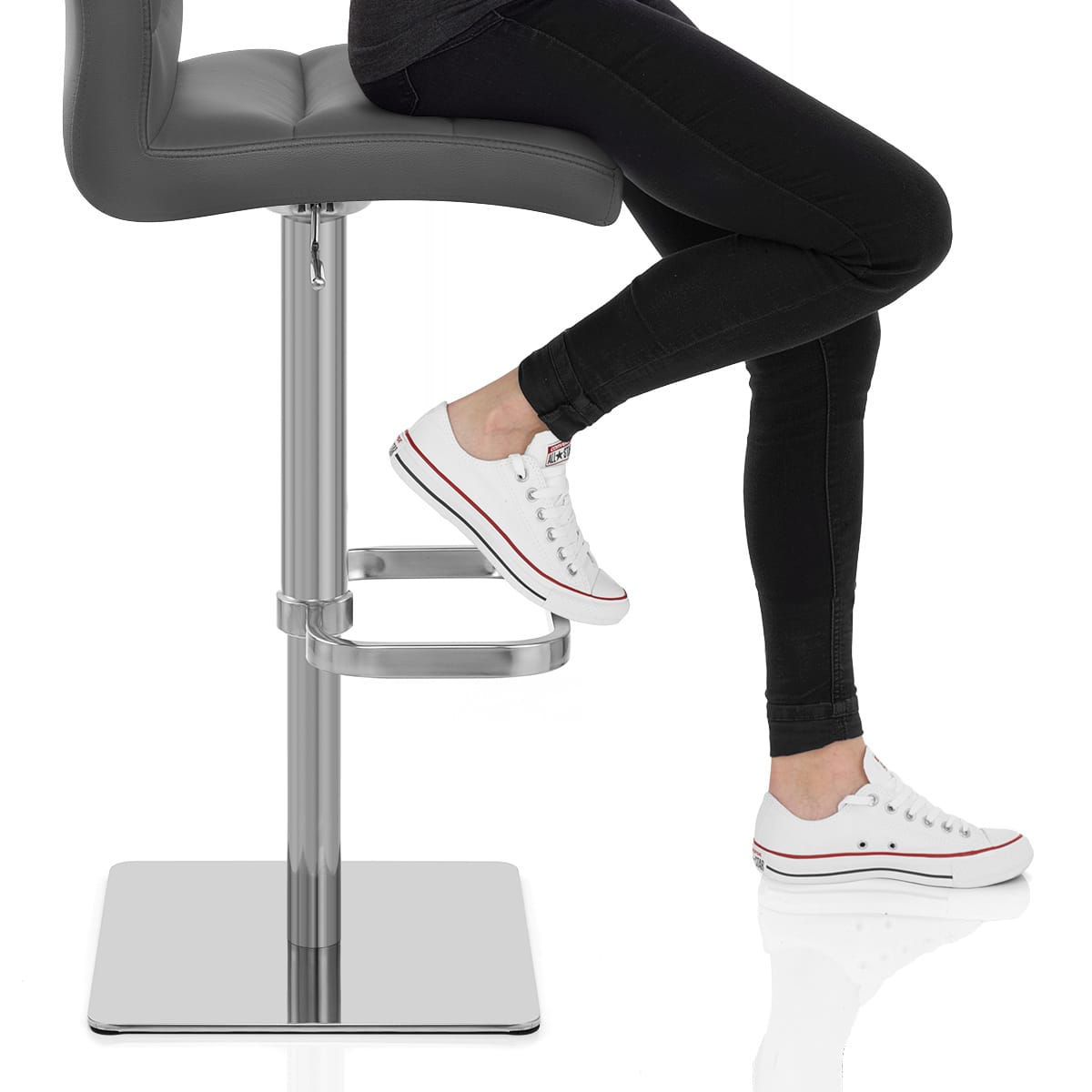 Lush Real Leather Brushed Stool Grey Frame Image