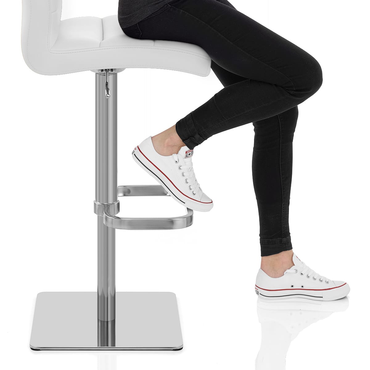 Lush Real Leather Brushed Stool White Frame Image