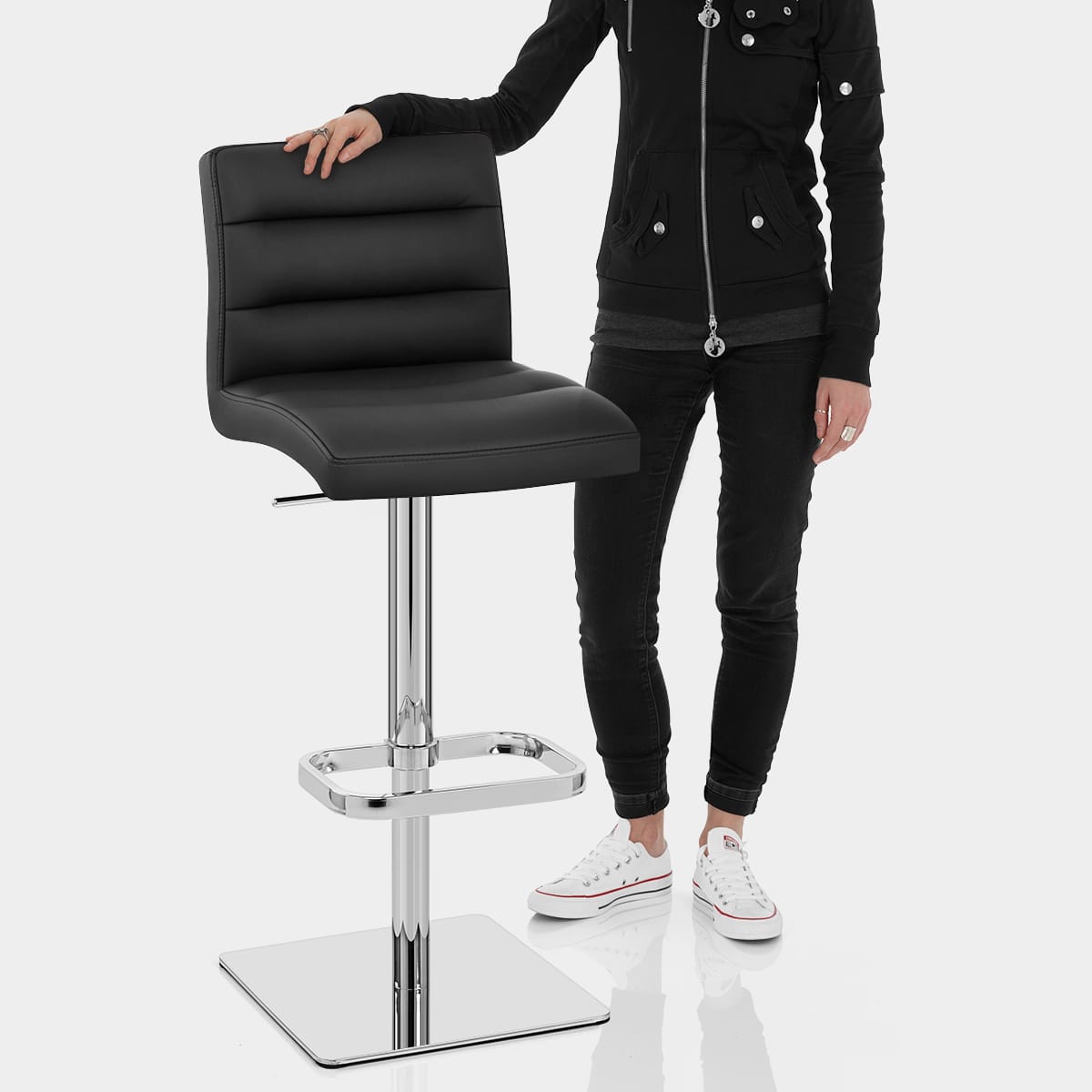 Lush Real Leather Chrome Stool Black Features Image