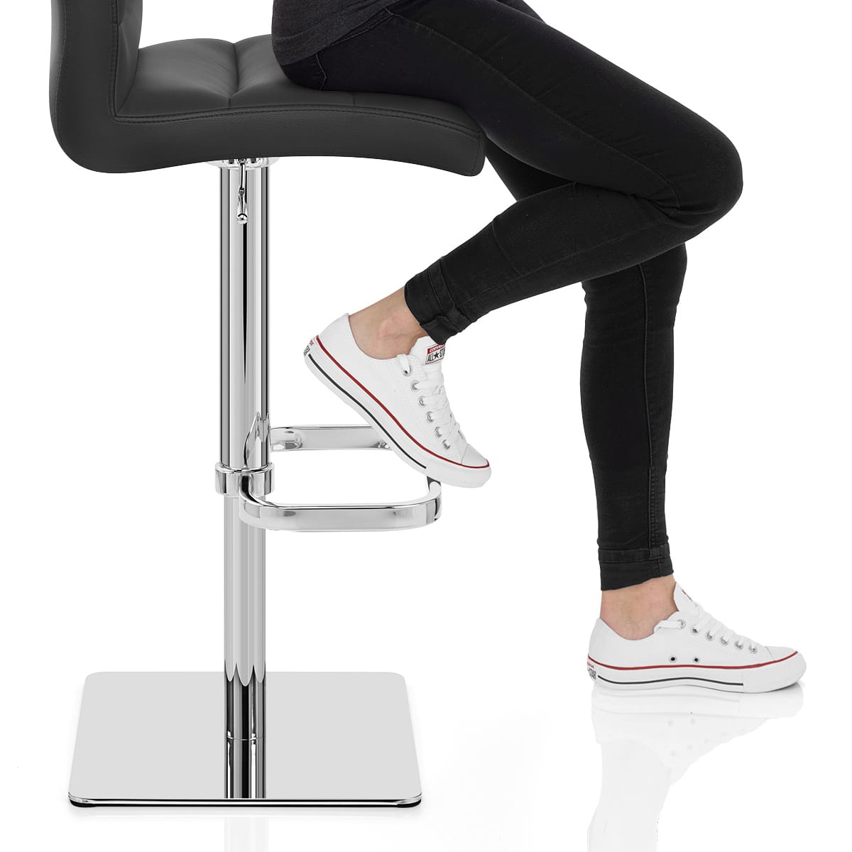 Lush Real Leather Chrome Stool Black Frame Image