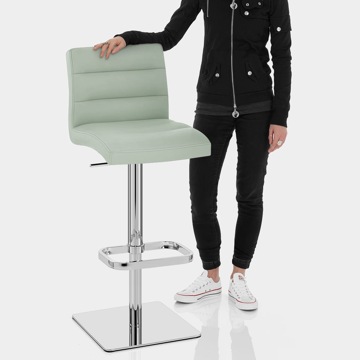 Lush Real Leather Chrome Stool Green Features Image