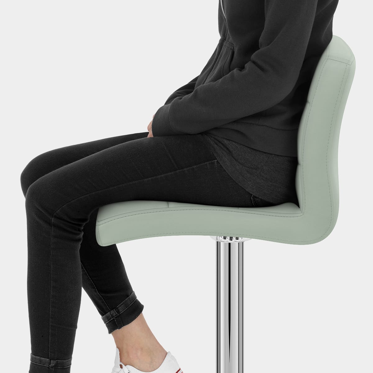 Lush Real Leather Chrome Stool Green Seat Image