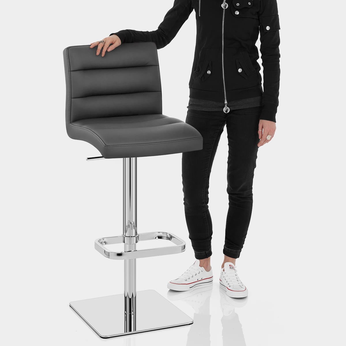 Lush Real Leather Chrome Stool Grey Features Image