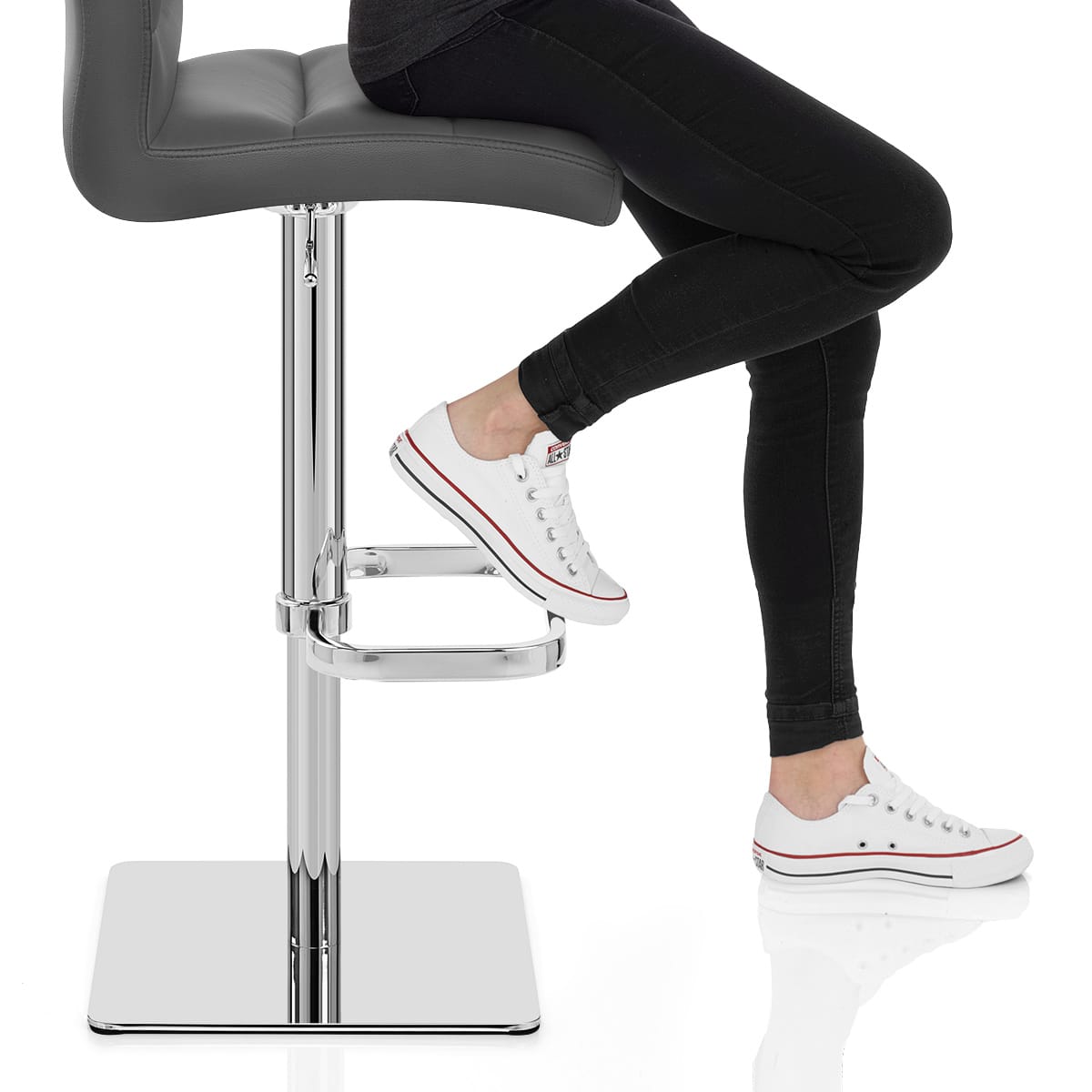 Lush Real Leather Chrome Stool Grey Frame Image