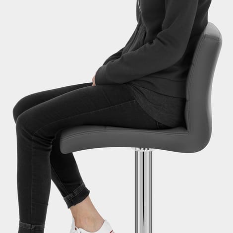 Lush Real Leather Chrome Stool Grey Seat Image
