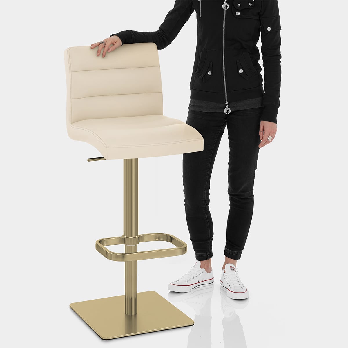 Lush Real Leather Gold Stool Cream Features Image