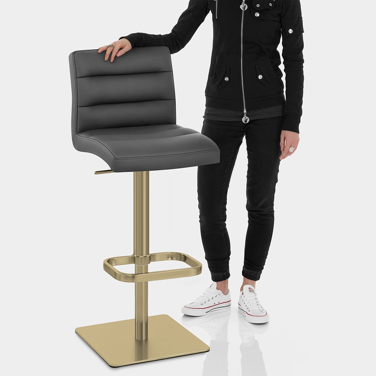 Lush Real Leather Gold Stool Dark Grey Features Image