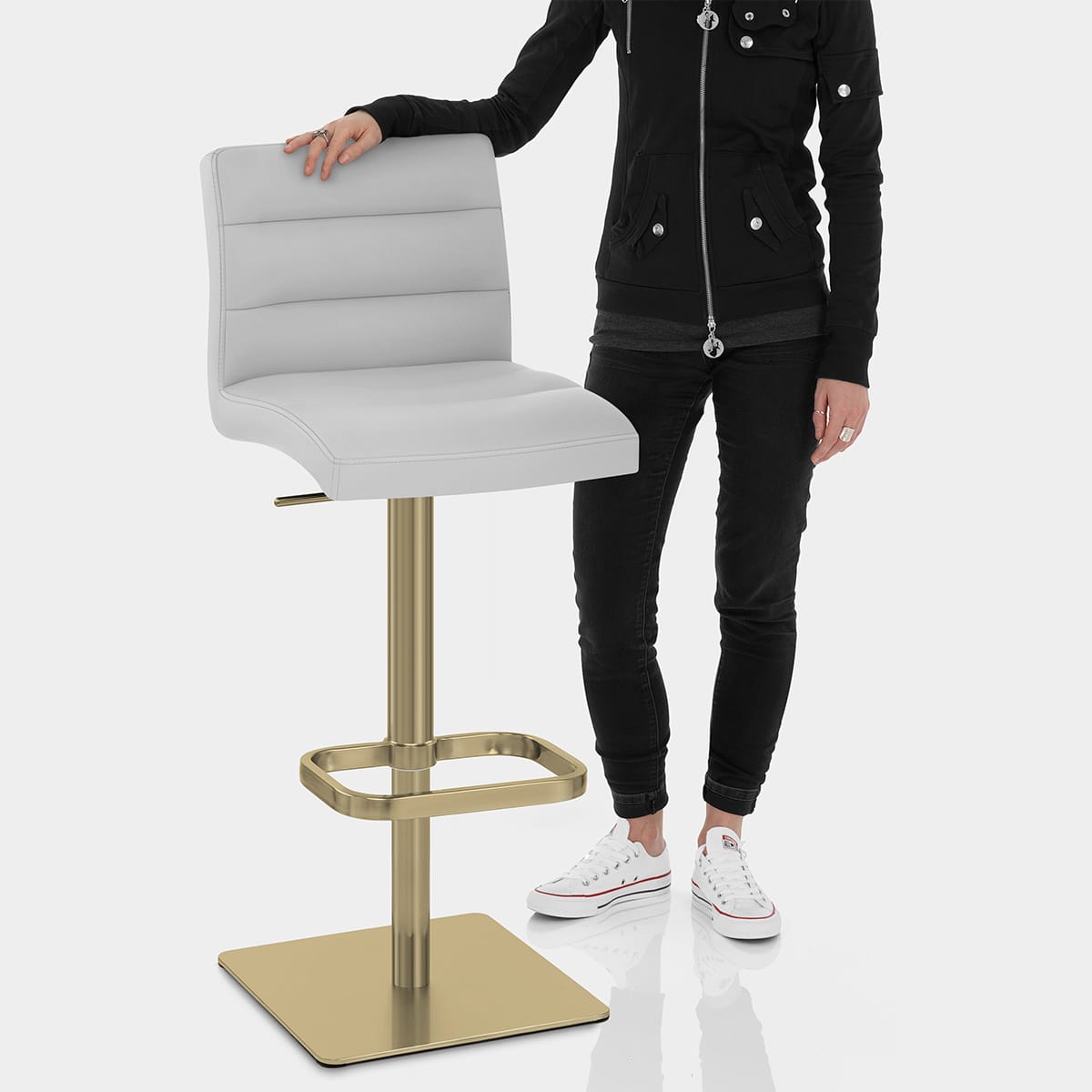 Lush Real Leather Gold Stool Light Grey Features Image