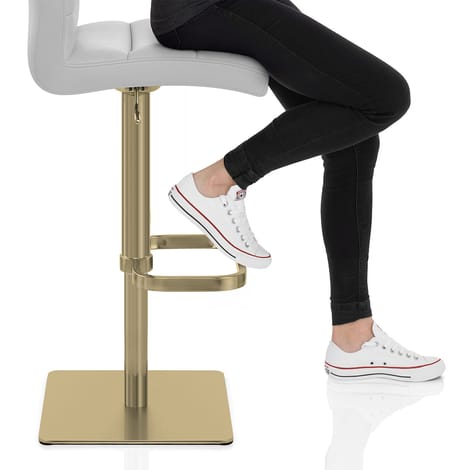 Lush Real Leather Gold Stool Light Grey Frame Image