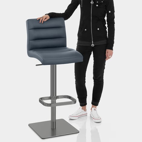 Lush Real Leather Graphite Stool Blue Features Image