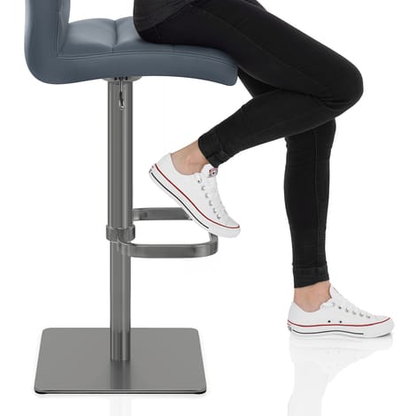 Lush Real Leather Graphite Stool Blue Frame Image