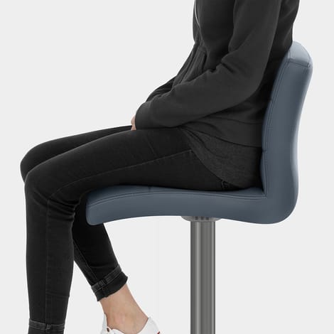 Lush Real Leather Graphite Stool Blue Seat Image