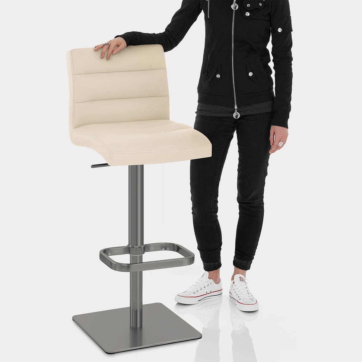 Lush Real Leather Graphite Stool Cream Features Image