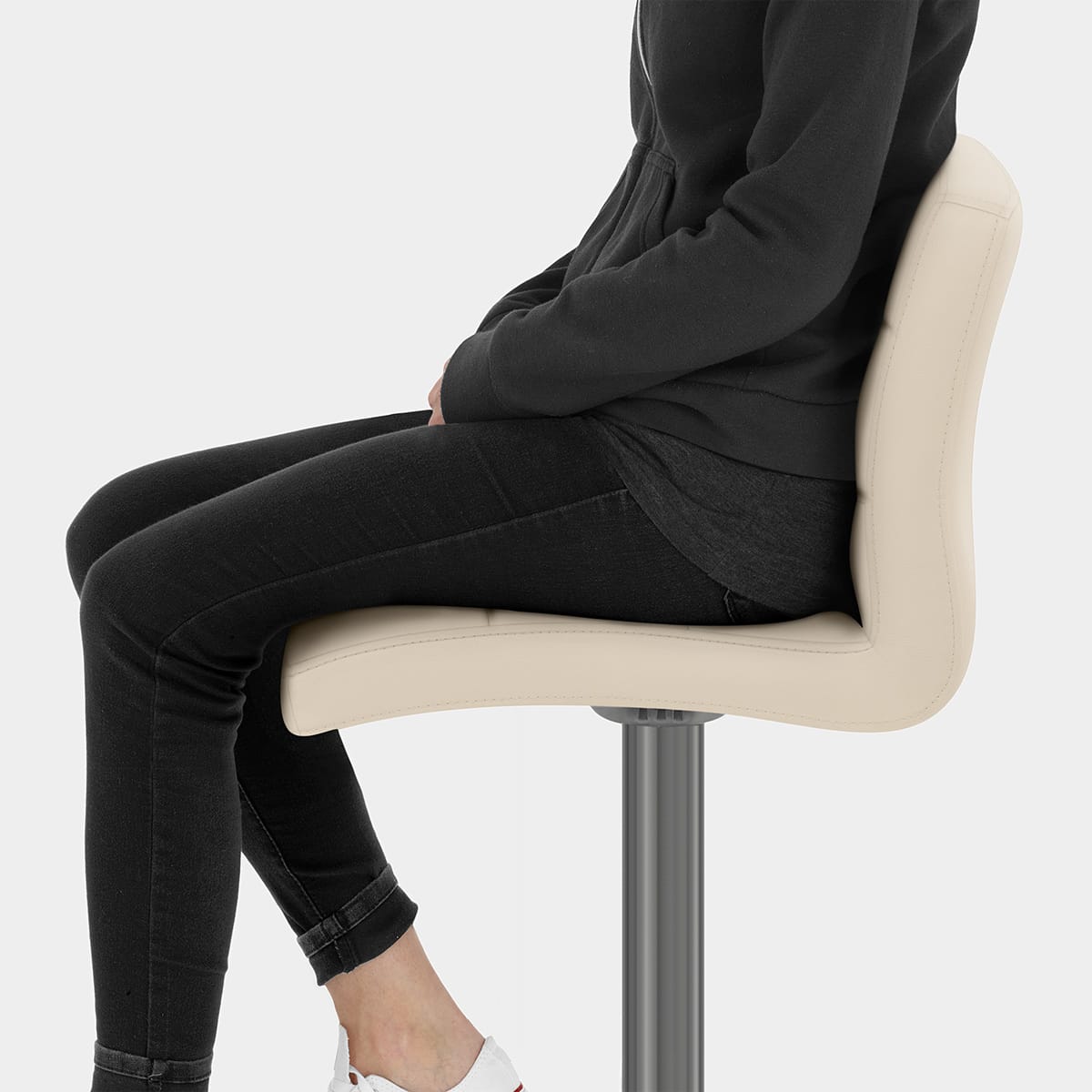 Lush Real Leather Graphite Stool Cream Seat Image