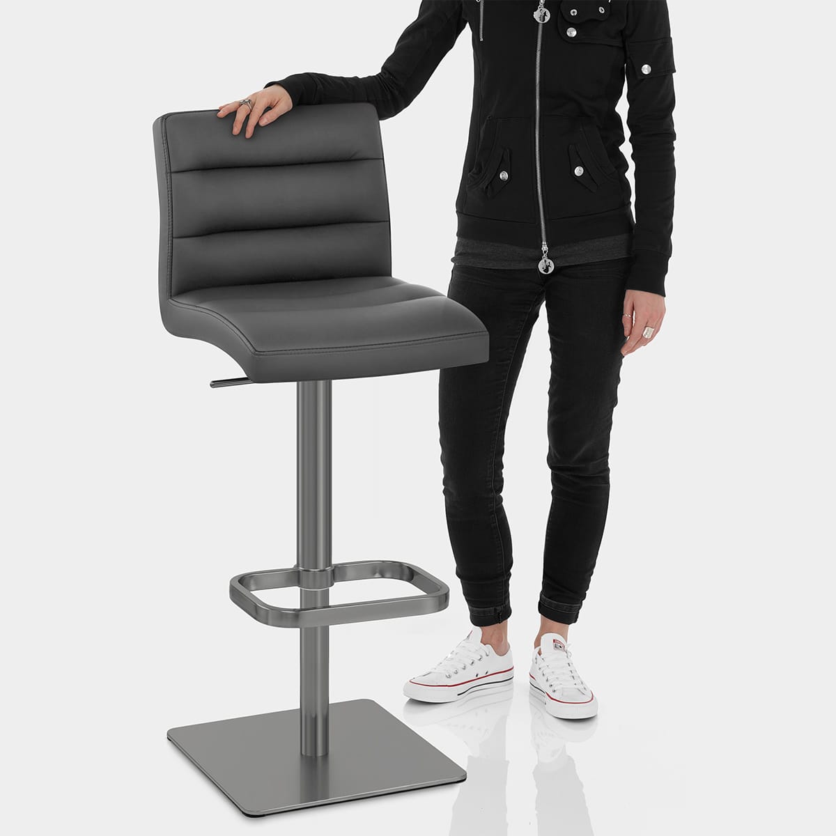 Lush Real Leather Graphite Stool Dark Grey Features Image