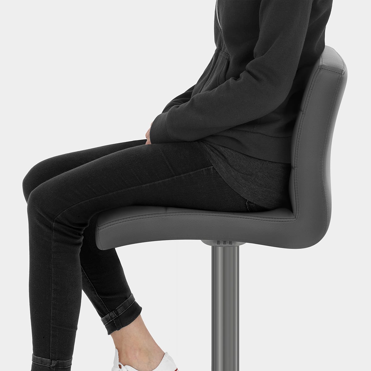 Lush Real Leather Graphite Stool Dark Grey Seat Image