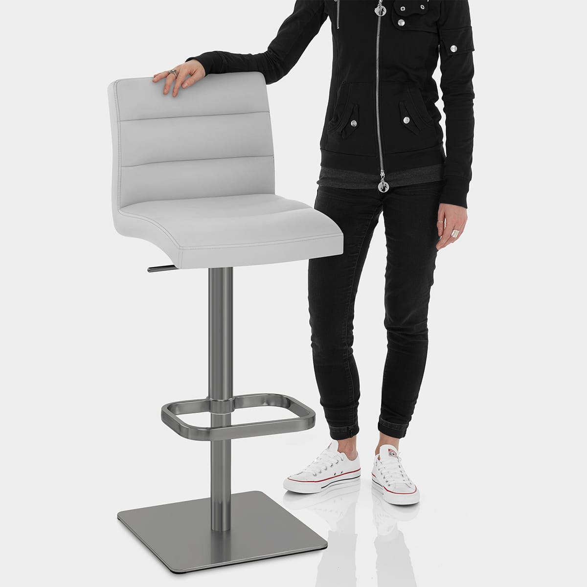 Lush Real Leather Graphite Stool Light Grey Features Image