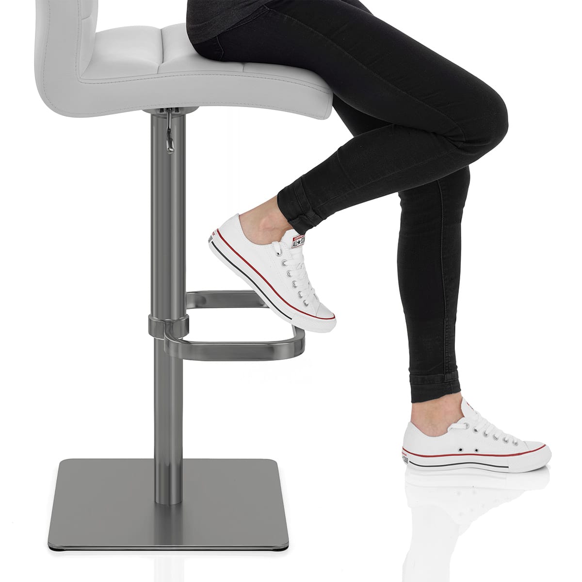 Lush Real Leather Graphite Stool Light Grey Frame Image