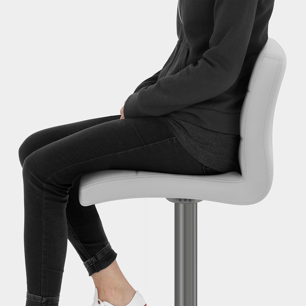 Lush Real Leather Graphite Stool Light Grey Seat Image