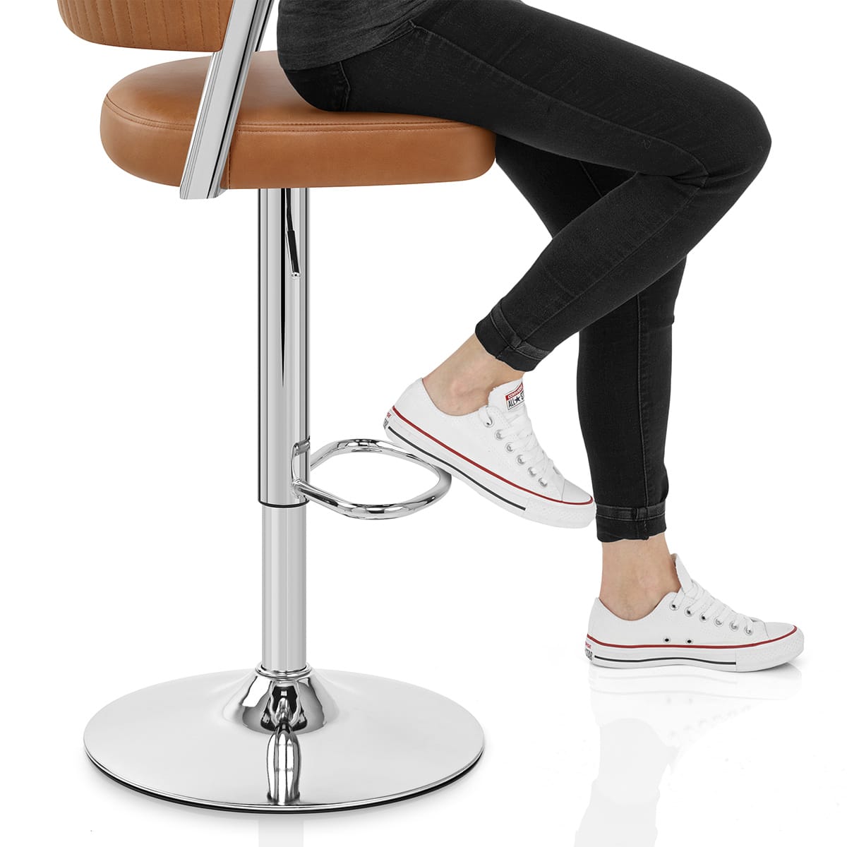 Lusso Chrome Stool Brown Real Leather Frame Image