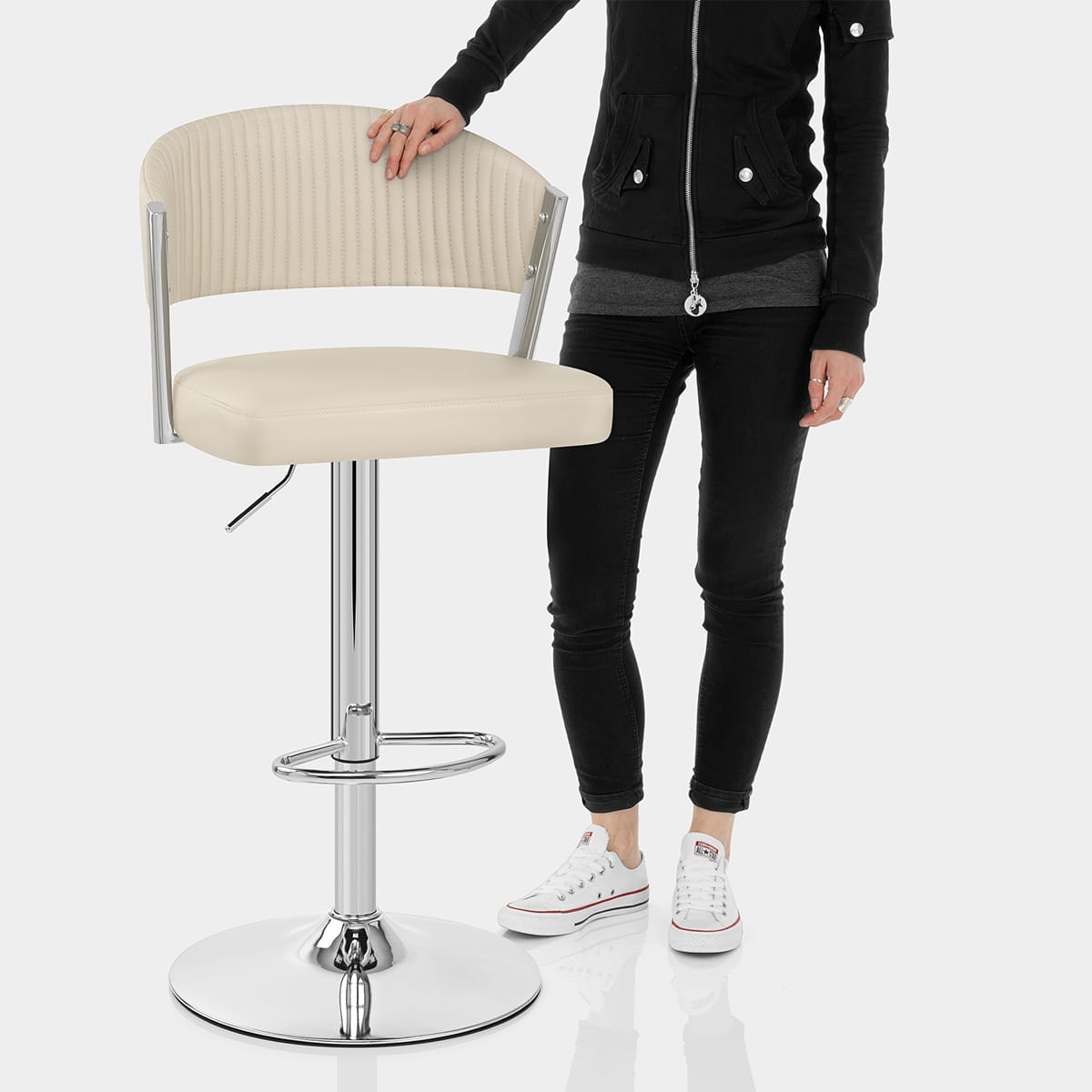 Lusso Chrome Stool Cream Real Leather Features Image