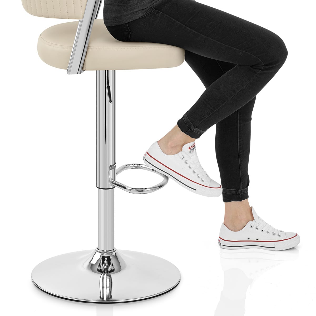 Lusso Chrome Stool Cream Real Leather Frame Image