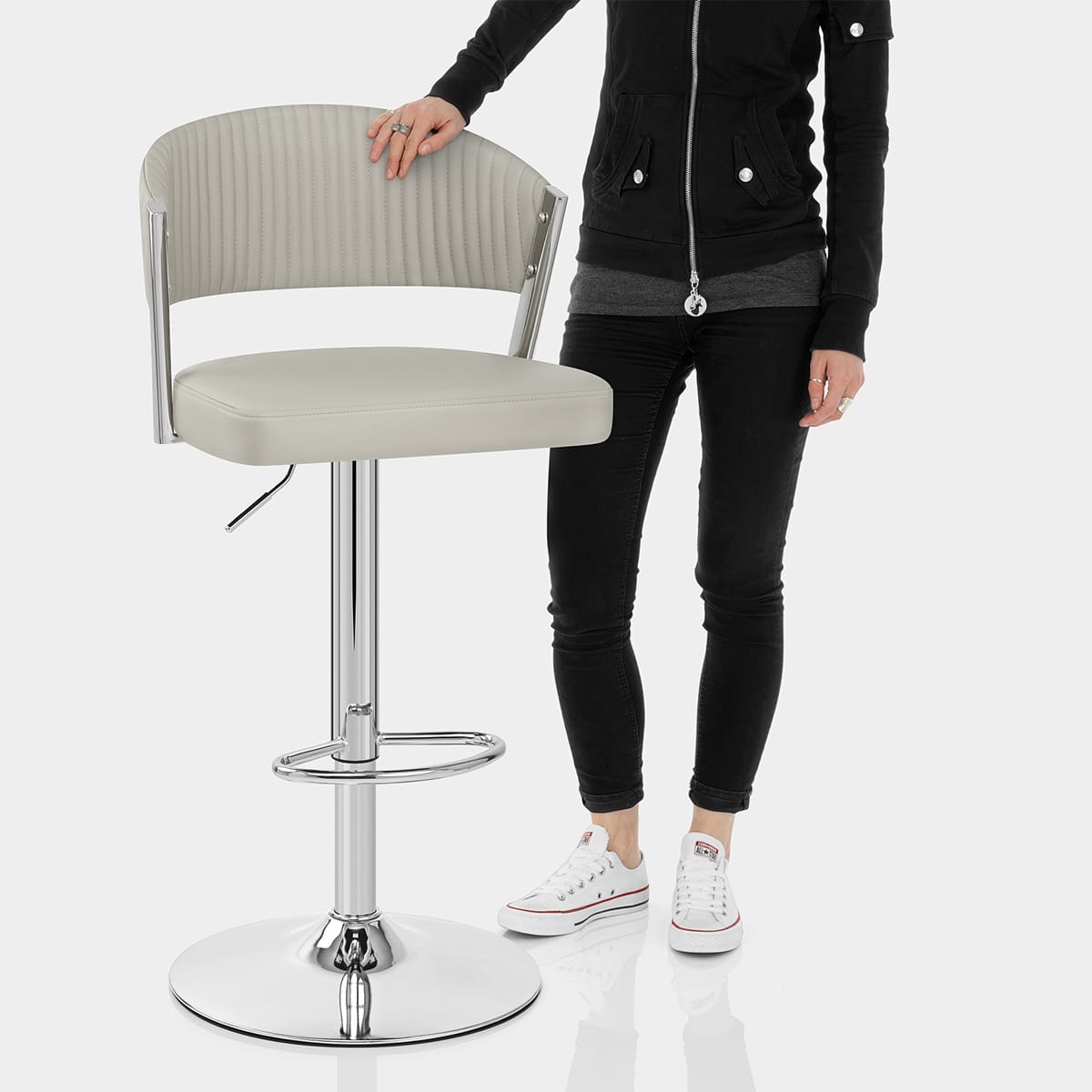 Lusso Chrome Stool Grey Real Leather Features Image