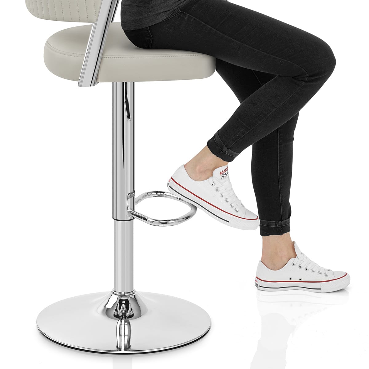 Lusso Chrome Stool Grey Real Leather Frame Image