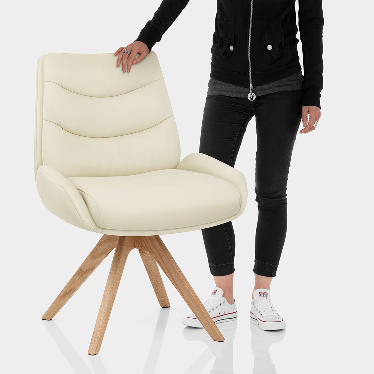 Madrid Real Leather Dining Chair Cream Features Image