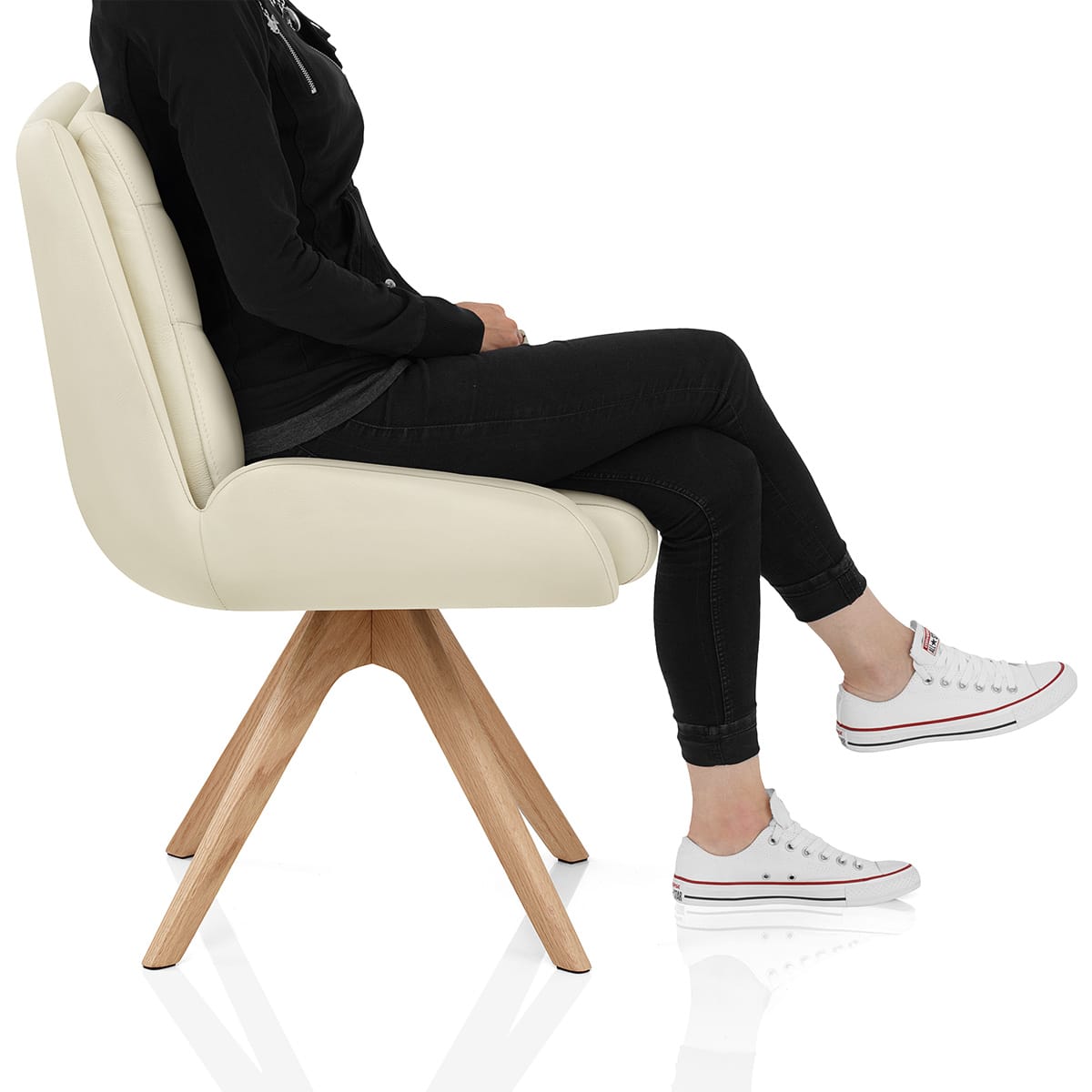 Madrid Real Leather Dining Chair Cream Frame Image