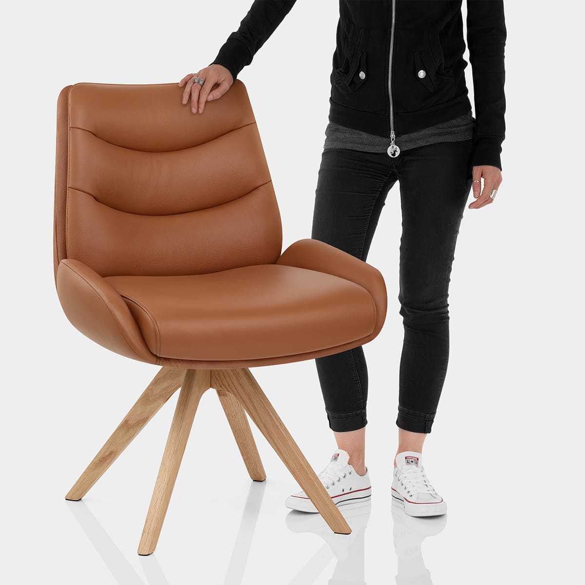 Madrid Real Leather Dining Chair Tan Features Image