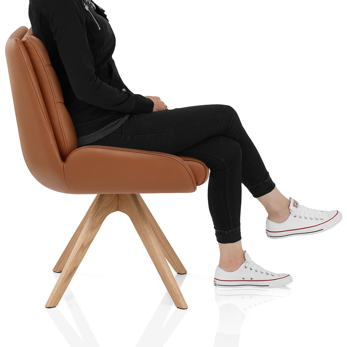 Madrid Real Leather Dining Chair Tan Frame Image