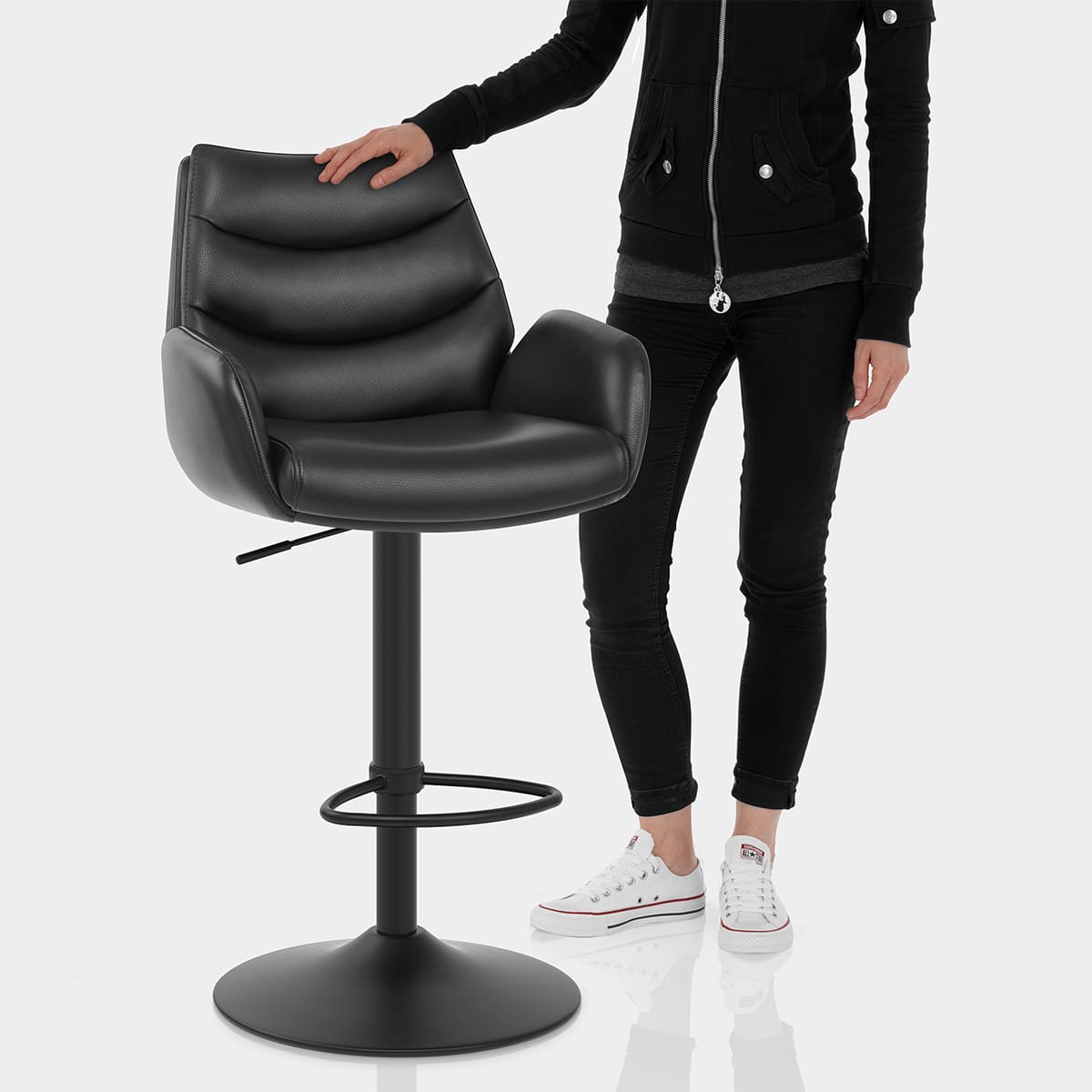 Madrid Real Leather Gas Lift Stool Black Features Image