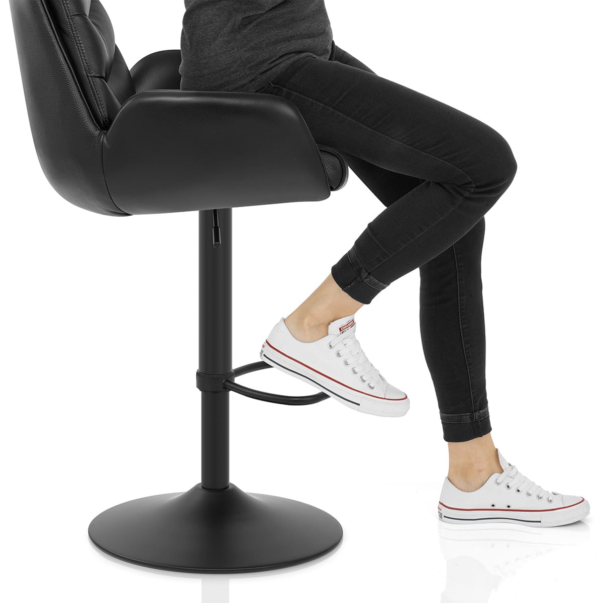 Madrid Real Leather Gas Lift Stool Black Frame Image