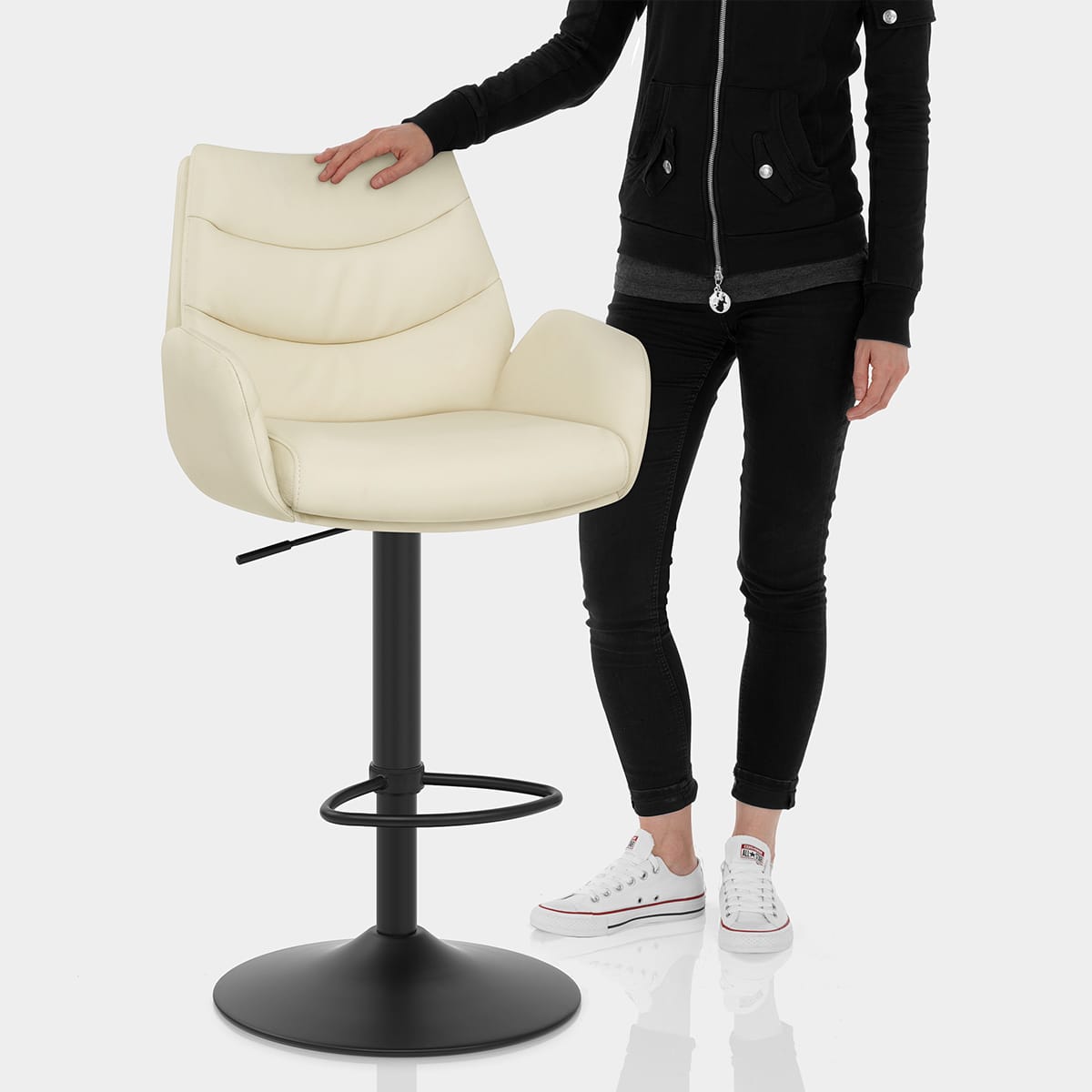 Madrid Real Leather Gas Lift Stool Cream Features Image