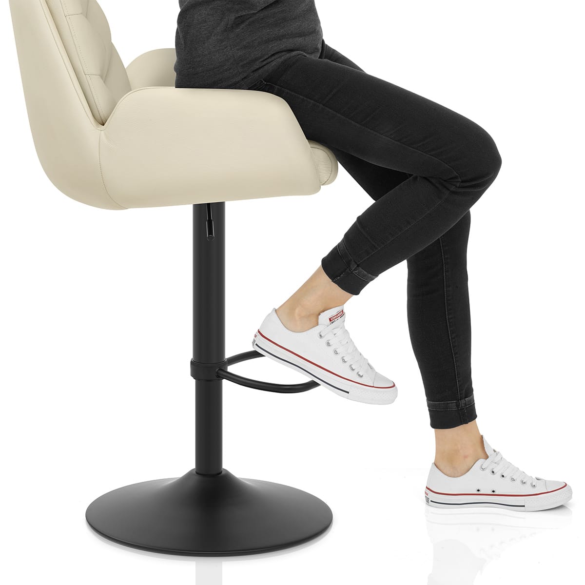 Madrid Real Leather Gas Lift Stool Cream Frame Image