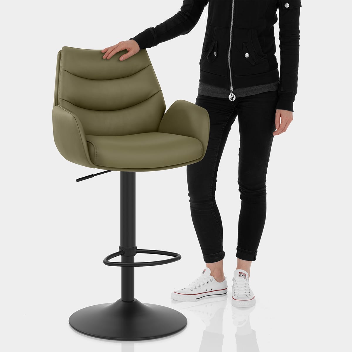 Madrid Real Leather Gas Lift Stool Green Features Image