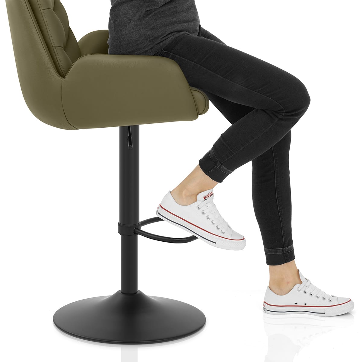 Madrid Real Leather Gas Lift Stool Green Frame Image