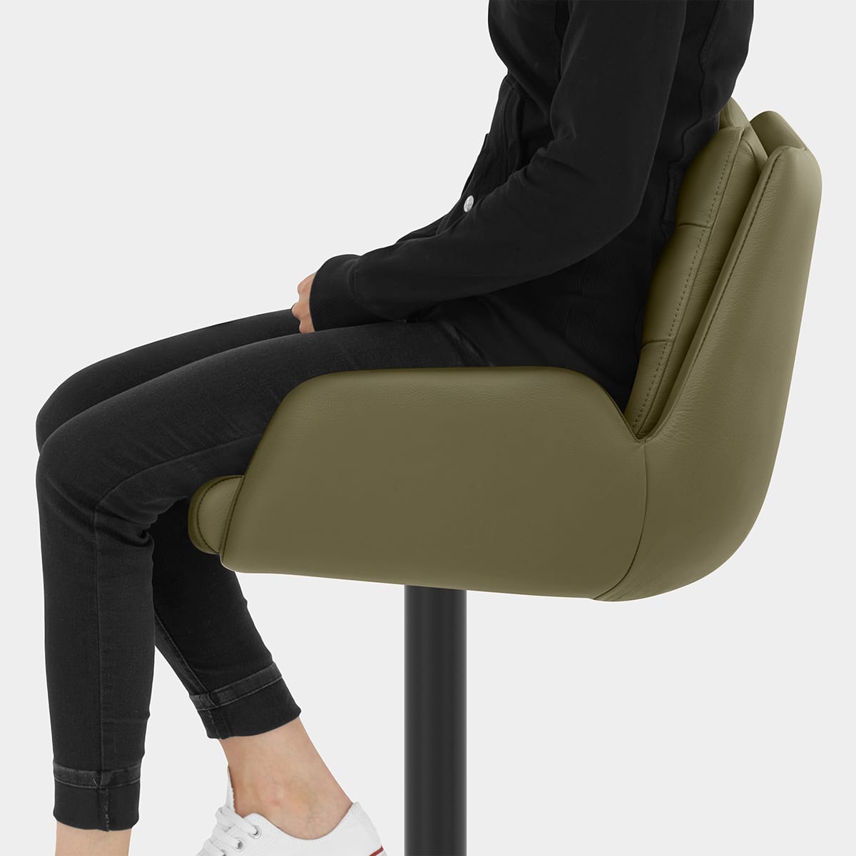 Madrid Real Leather Gas Lift Stool Green Seat Image