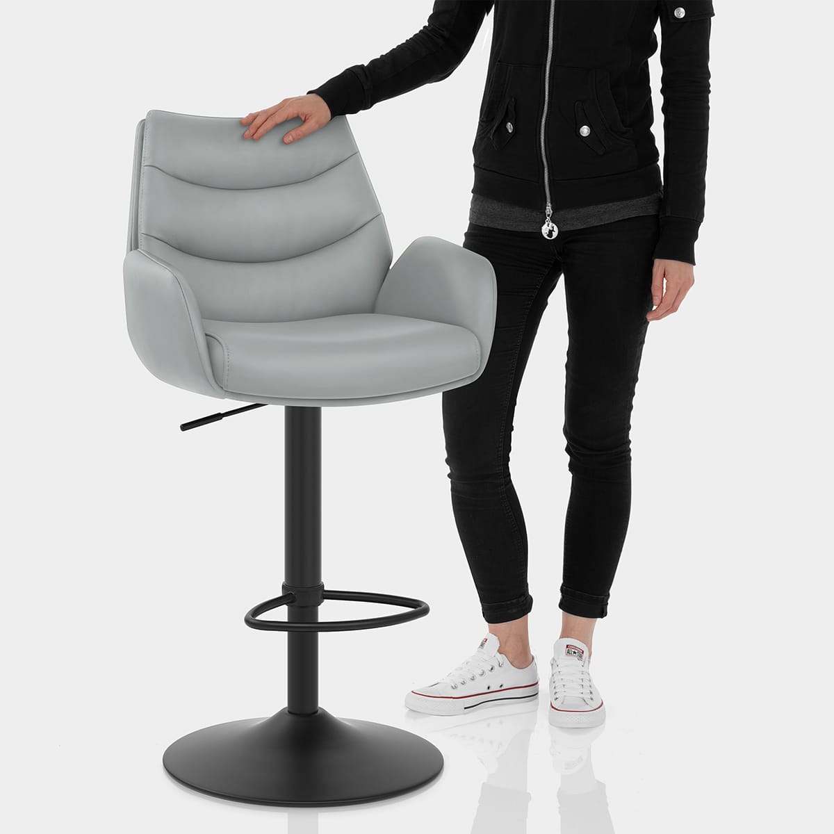 Madrid Real Leather Gas Lift Stool Grey Features Image