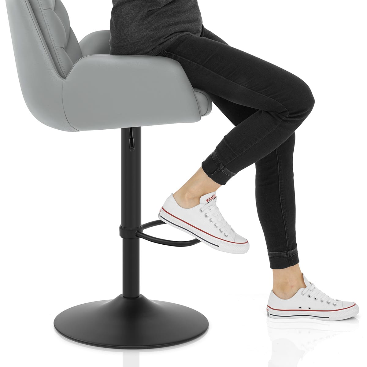 Madrid Real Leather Gas Lift Stool Grey Frame Image