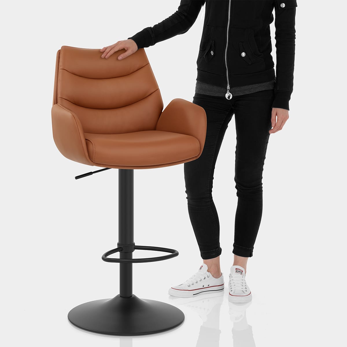 Madrid Real Leather Gas Lift Stool Tan Features Image