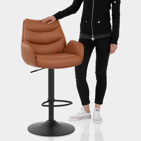 Madrid Real Leather Gas Lift Stool Tan Features Image