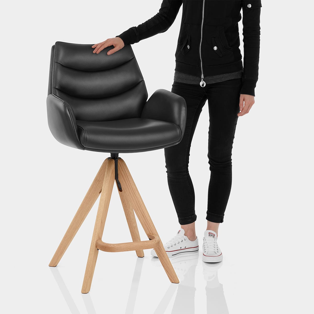 Madrid Real Leather Wooden Stool Black Features Image