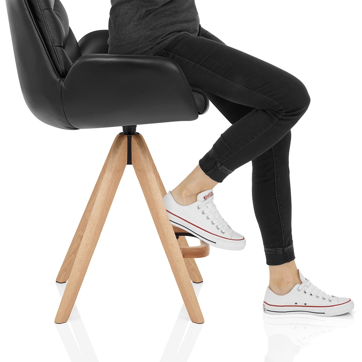 Madrid Real Leather Wooden Stool Black Frame Image