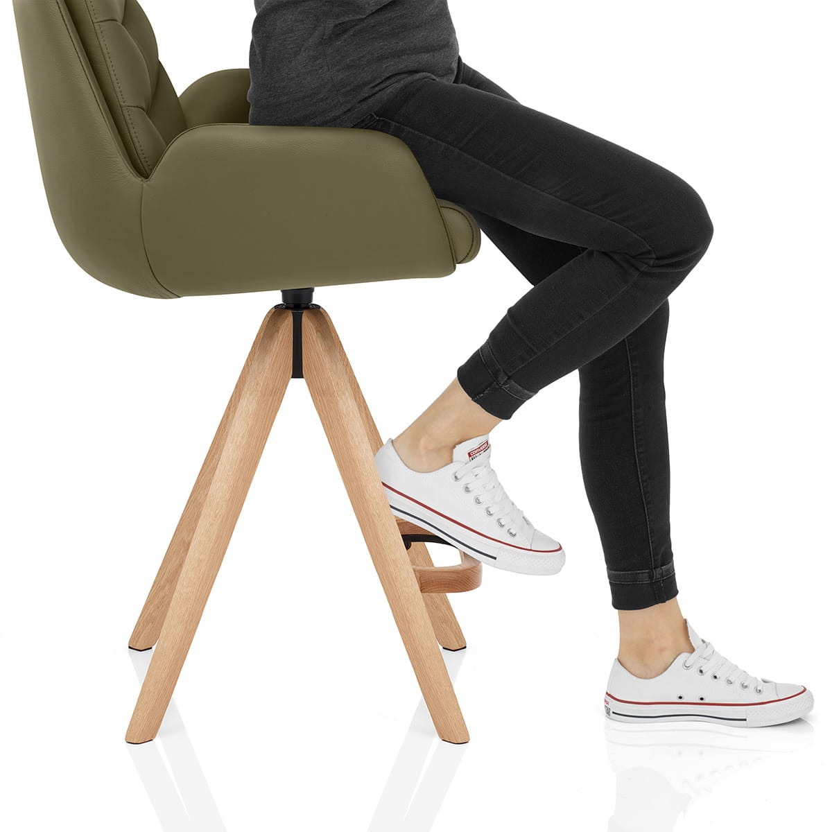 Madrid Real Leather Wooden Stool Green Frame Image