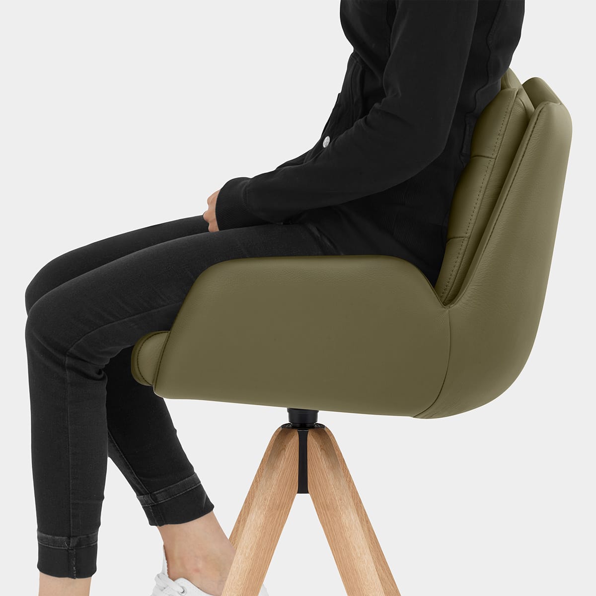 Madrid Real Leather Wooden Stool Green Seat Image